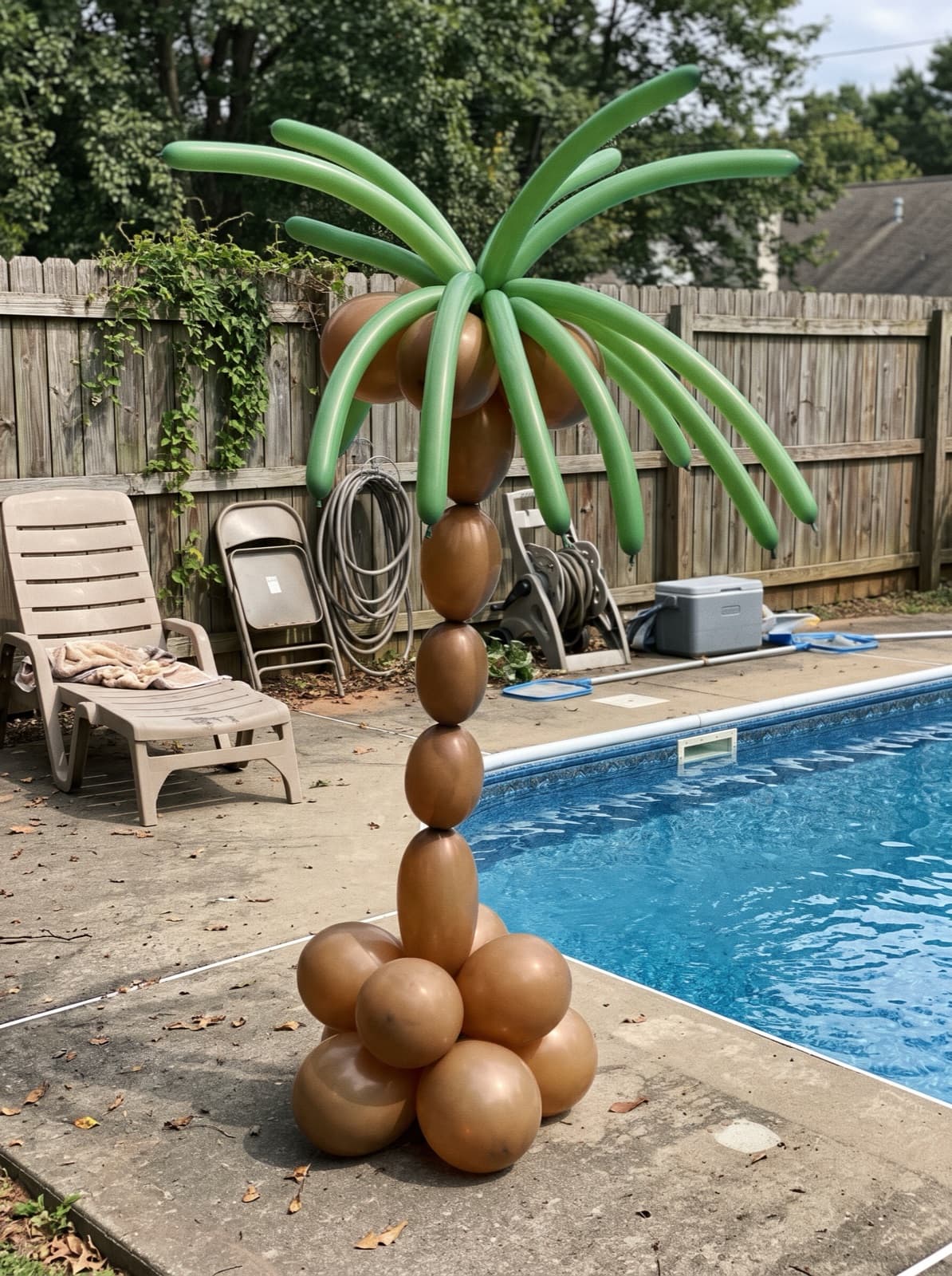 Palm tree balloon column at a pool party