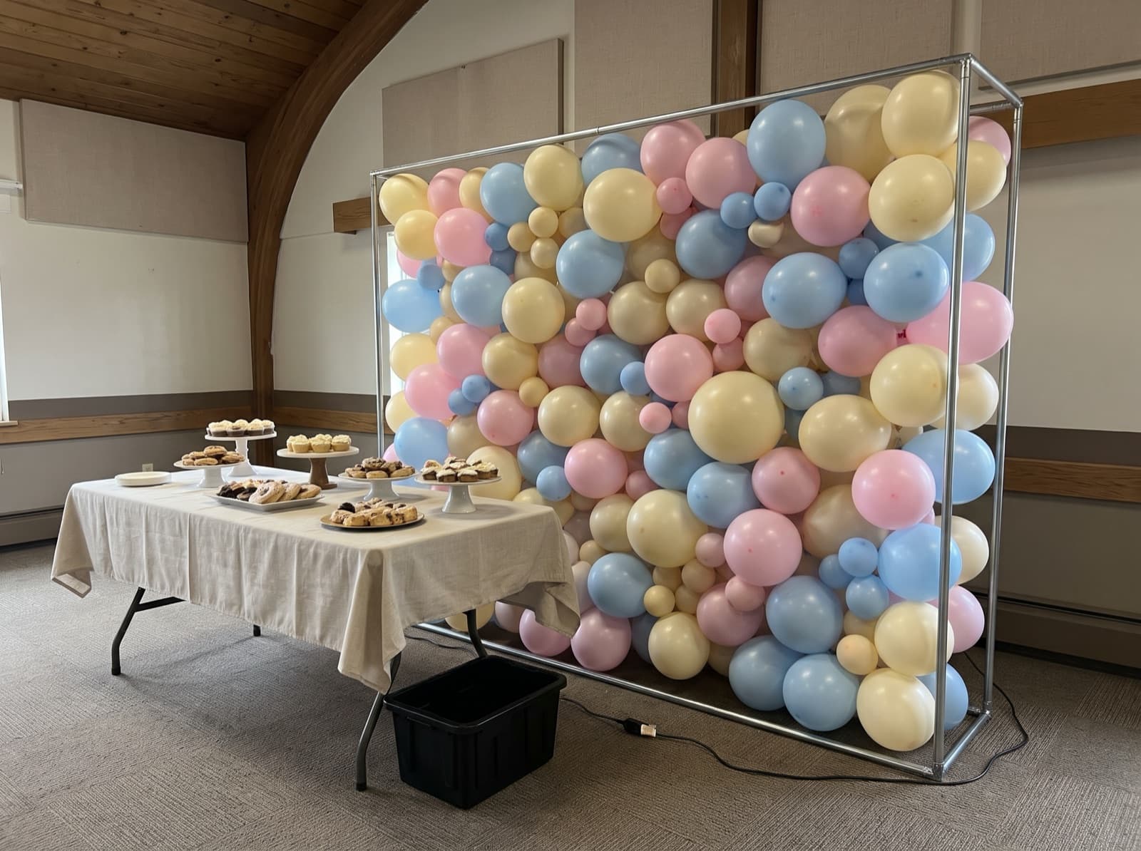 Square framed balloon wall in pastel colors