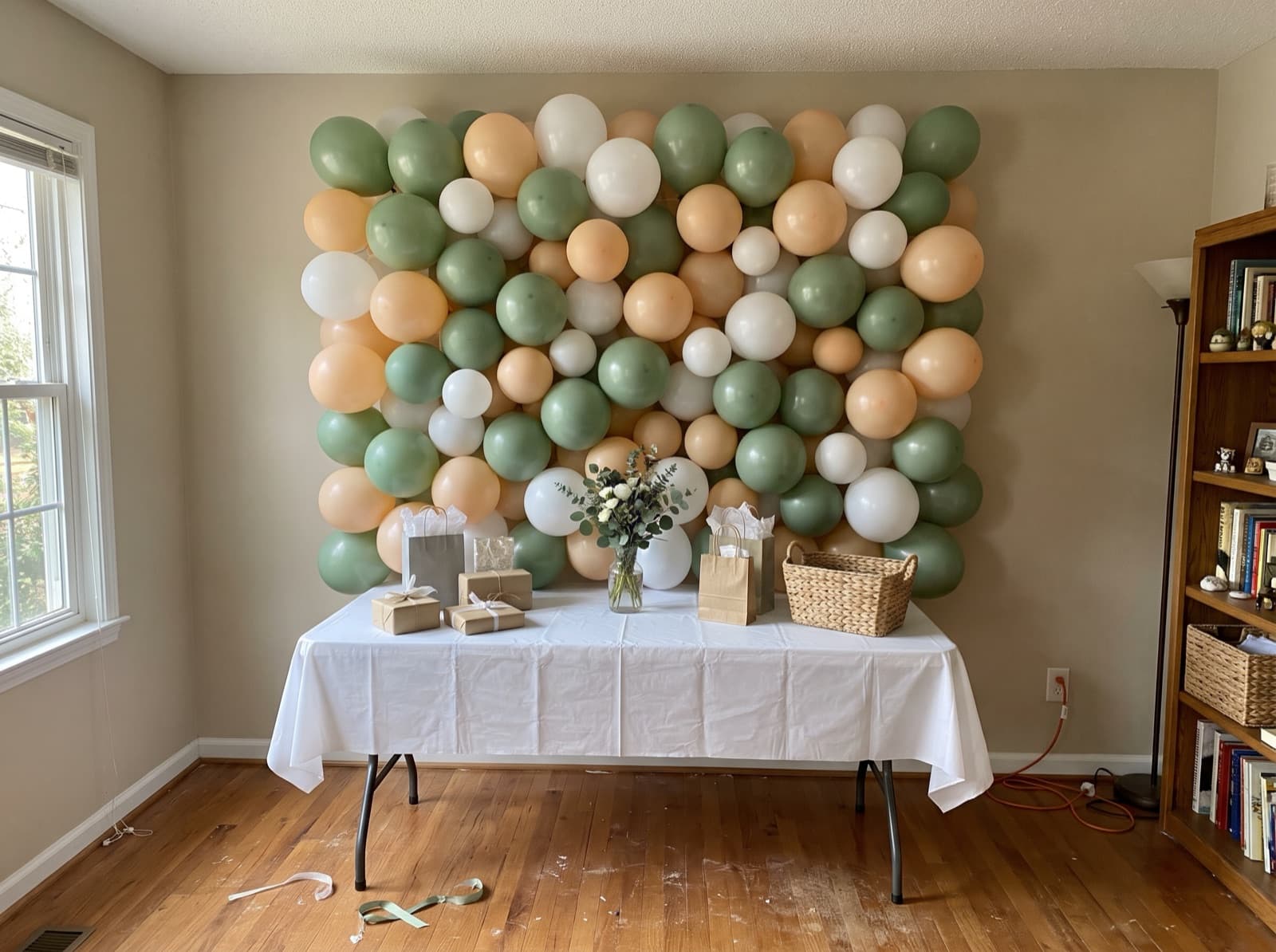 Pastel balloon wall for a baby shower